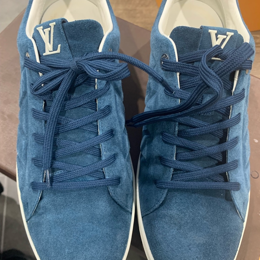 Mens blue suede Louis Vuitton sneakers